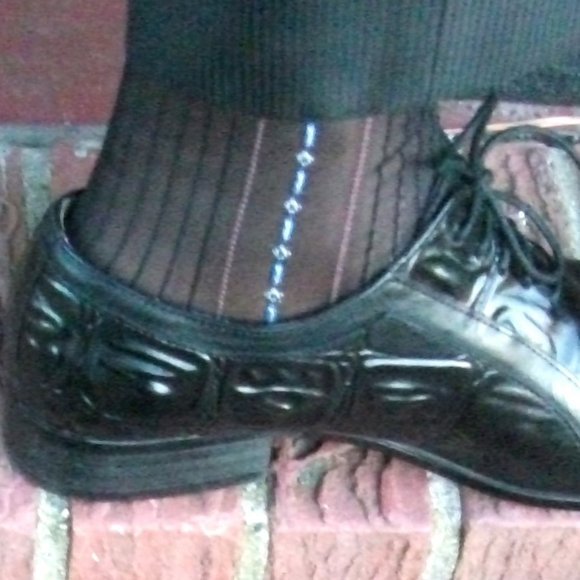 2PR Men's Sheer Black Thick N Thin with Pattern, Cap Toe Cap Heel Socks - 10 -13 - Picture 8 of 12